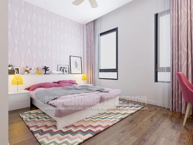Thiết kế nội thất giường ngủ con gái phong cách hiện đại, dễ thương