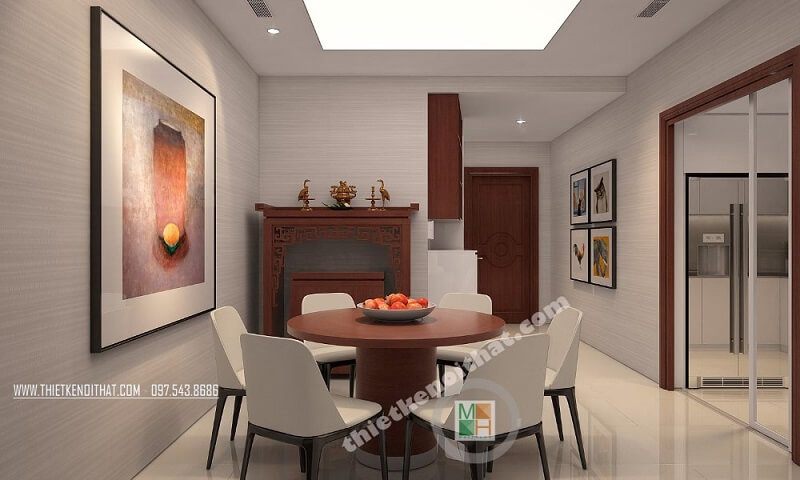 Mẫu thiết kế nội thất phòng ăn của căn hộ cao cấp bao gồm bộ bàn ghế ăn đơn giản và nhỏ gọn.